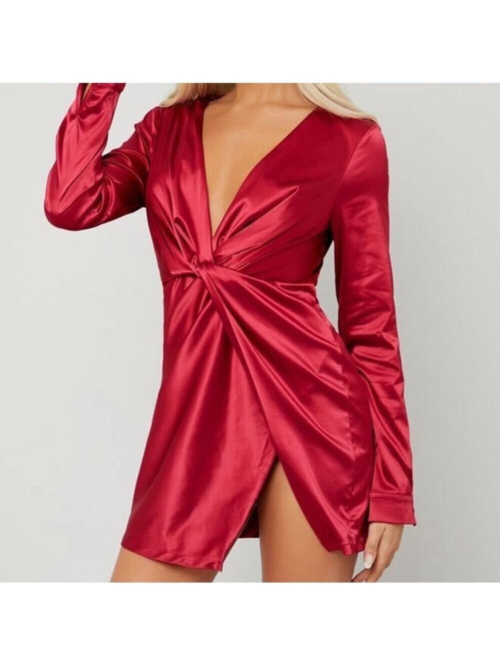 Y2K Fashion Nova Dark Fairy Satin Dress L Red Wine Vamp Front Twist Whimsigoth